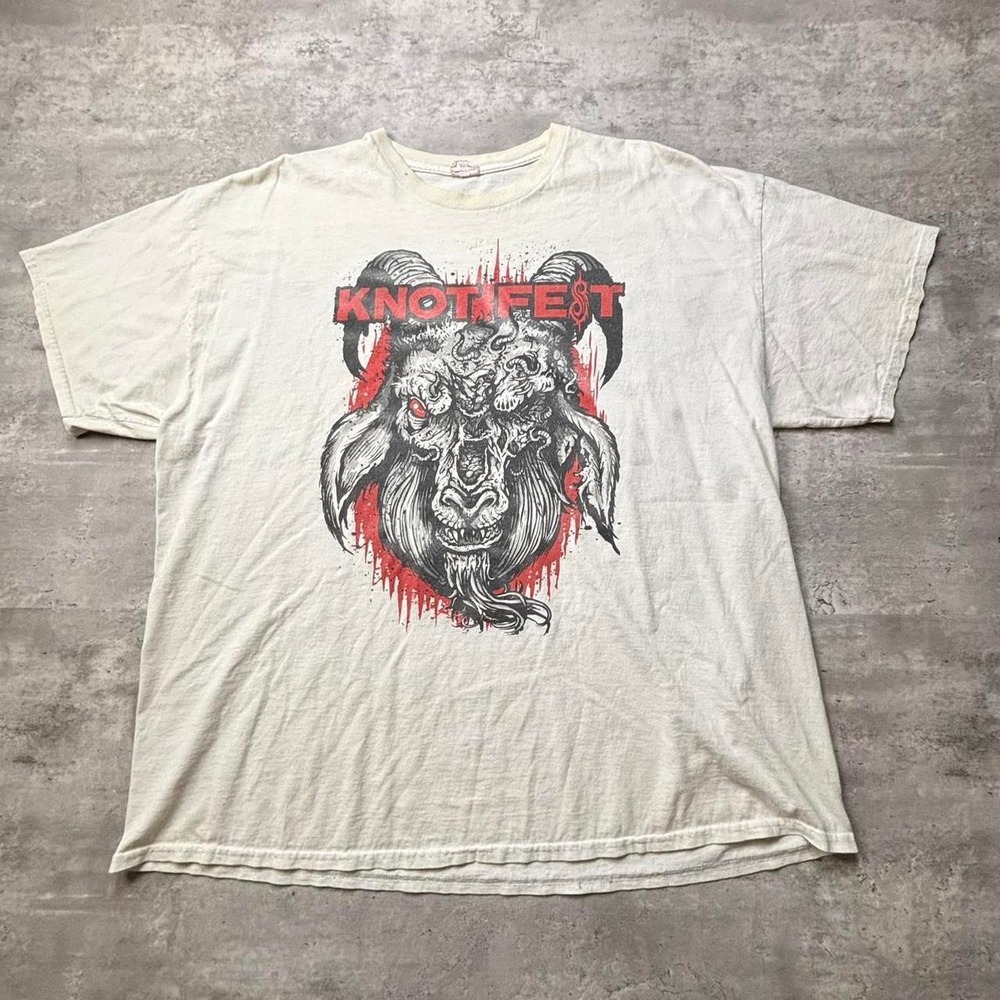 Gildan Knotfest Graphic Tee Mens 2XL White 2014 San Bernardino Event Shirt
